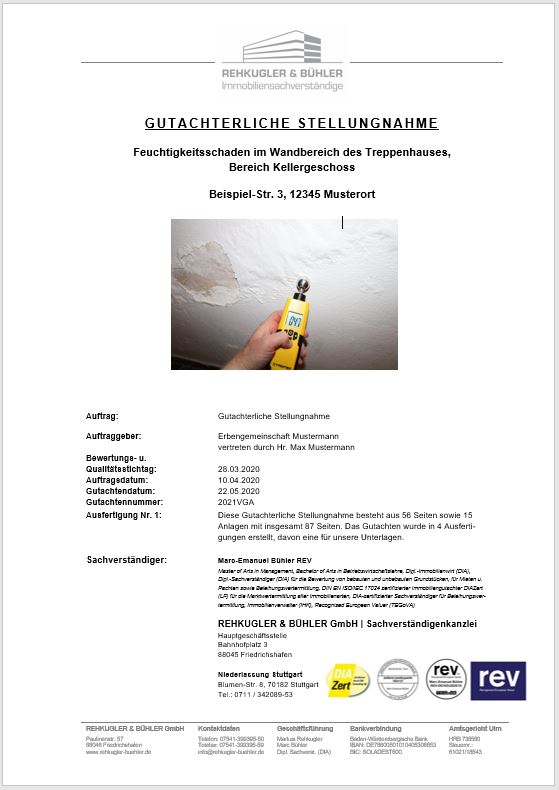Gutachterliche Stellungnahme Immobiliensachverständiger REHKUGLER BÜHLER